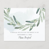 Elegant Olive Sprig Vrijgezellenfeest Recipe Kaart (Voorkant)