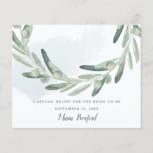 Elegant Olive Sprig Vrijgezellenfeest Recipe Kaart (Voorkant)