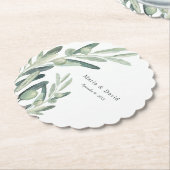 Elegant Olive Sprig Wreath Wedding Favor Kartonnen Onderzetters (Gekanteld)
