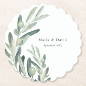 Elegant Olive Sprig Wreath Wedding Favor Kartonnen Onderzetters (Voorkant)