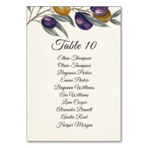 Elegant Olive Trouwtafel Nummer Kaart met Namen