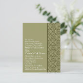 Elegant Olive & White Damask Wedding Invitation Uitnodiging Briefkaart (Staand voorkant)