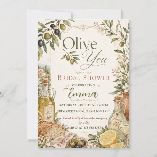 Elegant Olive You Bruiloftsfeest Kaart (Voorkant)
