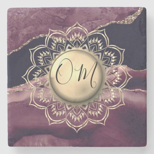 Elegant OM Mandala Marble Stenen Onderzetter (Voorkant)