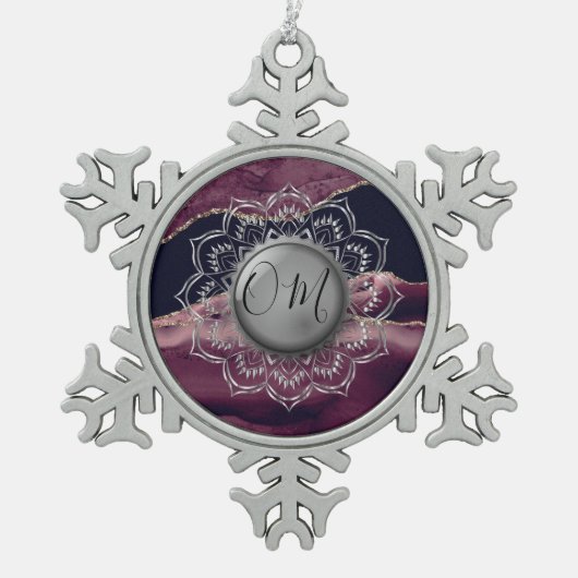 Elegant OM Mandala Marble Tin Sneeuwvlok Ornament (Voorkant)