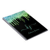 Elegant Ombre Blauwgroen Glitter Drift Monogram Ma Notitieboek (Rechterzijde)