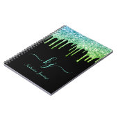 Elegant Ombre Blauwgroen Glitter Drift Monogram Ma Notitieboek (Linkerzijde)