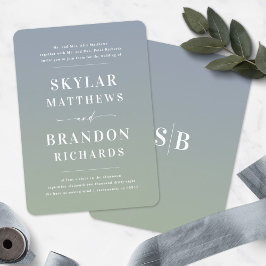 Elegant Ombre Blue & Green Semi Pleal Wedding Kaart