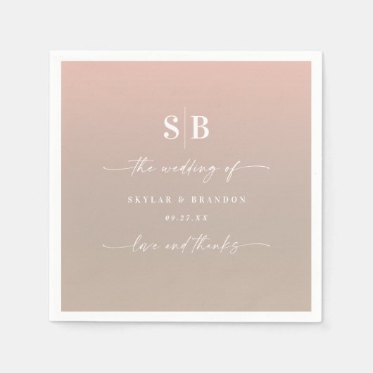 Elegant Ombre Blush & Beige Monogrammed Wedding Servet (Voorkant)