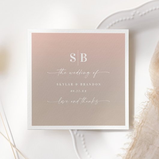 Elegant Ombre Blush & Beige Monogrammed Wedding Servet