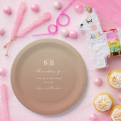 Elegant Ombre Clay & Gold Monogrammed Wedding Papieren Bordje (Feest)