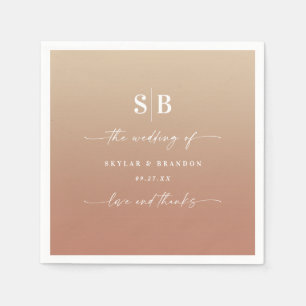 Elegant Ombre Clay & Gold Monogrammed Wedding Servet