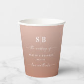 Elegant Ombre Clay & Pink Monogrammed Wedding Papieren Bekers (Voorkant)