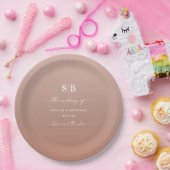 Elegant Ombre Clay & Pink Monogrammed Wedding Papieren Bordje (Feest)