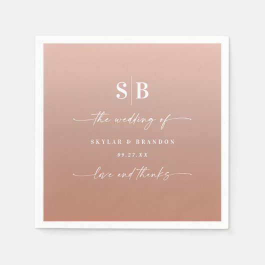 Elegant Ombre Clay & Pink Monogrammed Wedding Servet (Voorkant)