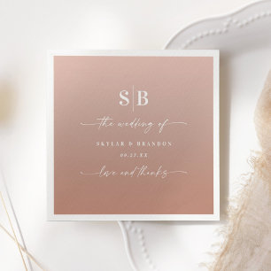 Elegant Ombre Clay & Pink Monogrammed Wedding Servet