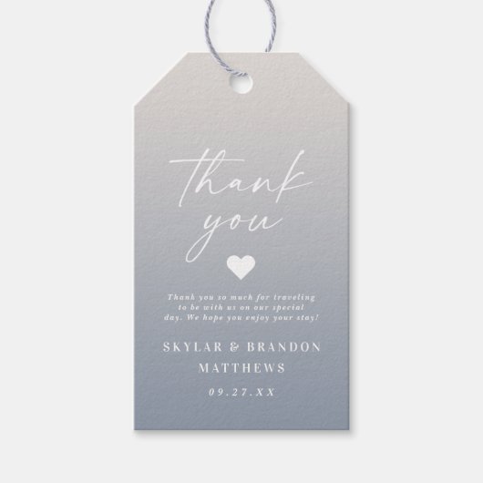 Elegant Ombre Dusty Blue & Ivory Wedding Hartelijk Cadeaulabel (Voorkant)