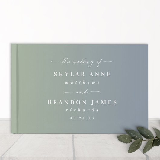 Elegant Ombre Dusty Blue & Leaf Green Wedding Gastenboek