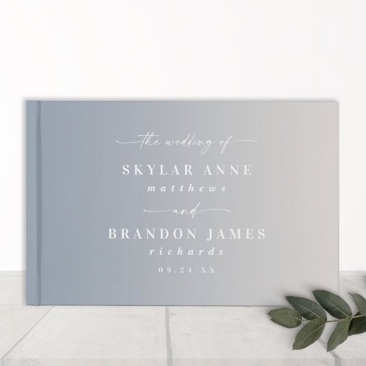 Elegant Ombre Dusty Blue & Off-White Wedding Gastenboek
