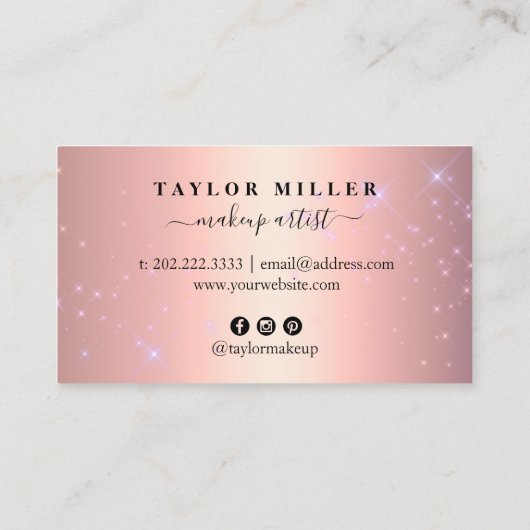 Elegant ombre glitter make-up & haar metallic visitekaartje (Achterkant)