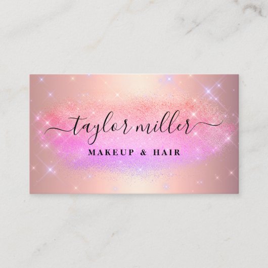 Elegant ombre glitter make-up & haar metallic visitekaartje (Voorkant)