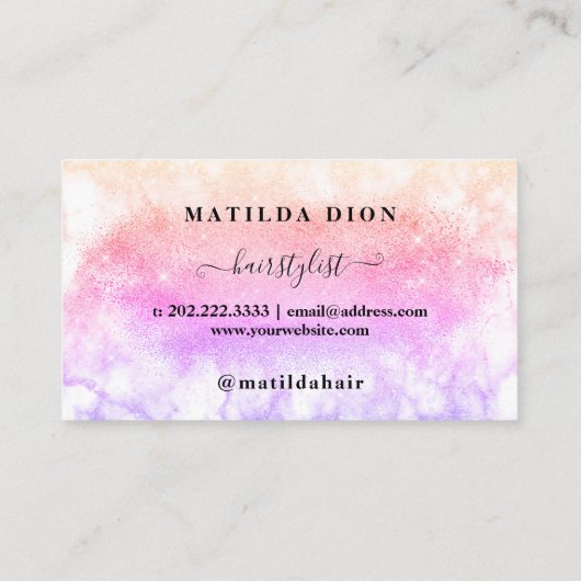 Elegant ombre glitter marmer marmer visitekaartje (Achterkant)