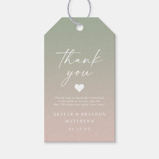 Elegant Ombre Green & Blush Pink Weddenschap Harte Cadeaulabel (Voorkant)