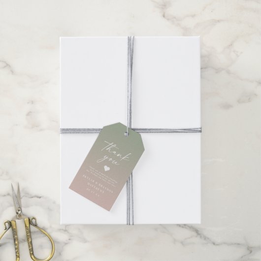 Elegant Ombre Green & Blush Pink Weddenschap Harte Cadeaulabel (Met Touw)