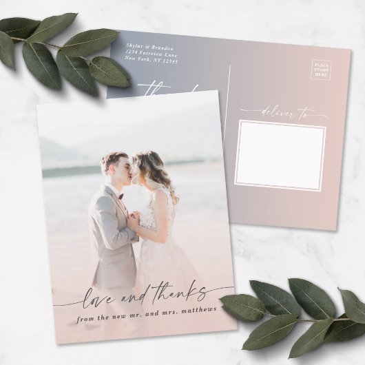 Elegant Ombre Light Pink Weddenschap Foto Overlay Briefkaart
