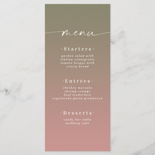Elegant Ombre Lily Green & Dusty Roos Pink Wedding Menu (Voorkant)