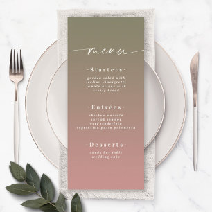 Elegant Ombre Lily Green & Dusty Roos Pink Wedding Menu