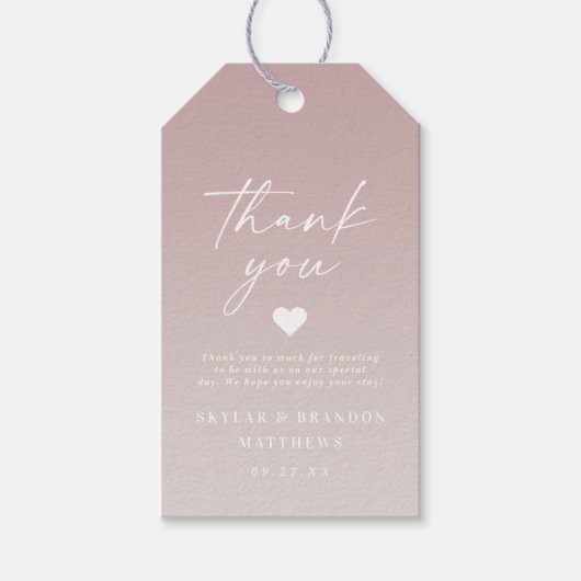 Elegant Ombre Mauve & Off-White Wedding Hartelijk  Cadeaulabel (Voorkant)
