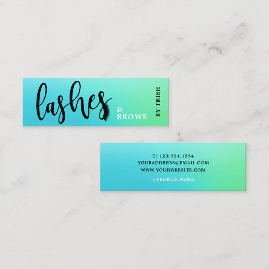 Elegant ombre mint lashes & bouws handgeschreven mini visitekaartje (Voorkant / Achterkant)