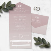 Elegant Ombre Monogram Dusty Mauve & Ivory Wedding All In One Uitnodiging