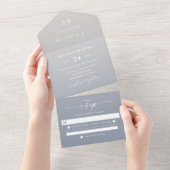 Elegant Ombre Monogram Ivory & Dusty Blue Wedding All In One Uitnodiging (Afscheurbaar)