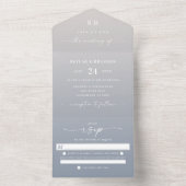 Elegant Ombre Monogram Ivory & Dusty Blue Wedding All In One Uitnodiging (Binnen)