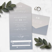 Elegant Ombre Monogram Ivory & Dusty Blue Wedding All In One Uitnodiging