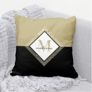Elegant Ombre Monogram + Naam Black + Tan + Gold Kussen