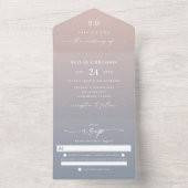 Elegant Ombre Monogram Pink & Dusty Blue Wedding All In One Uitnodiging (Binnen)