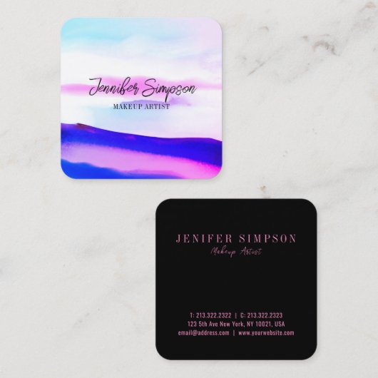 Elegant Ombre Pink en Paarse Abstracte Typografie Vierkante Visitekaartje (Voorkant / Achterkant)
