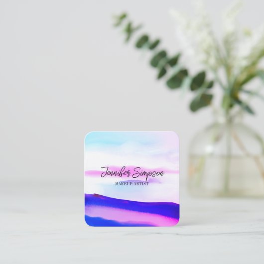 Elegant Ombre Pink en Paarse Abstracte Typografie Vierkante Visitekaartje (Staand voorkant)