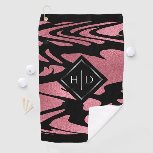 Elegant Ombre Roos Gold Glitter met monogram Golfhanddoek (Insitu)