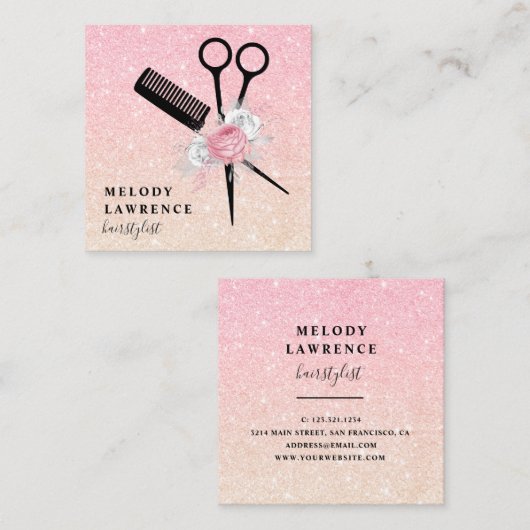 Elegant ombre roos goudschaar vierkante visitekaartje (Voorkant / Achterkant)