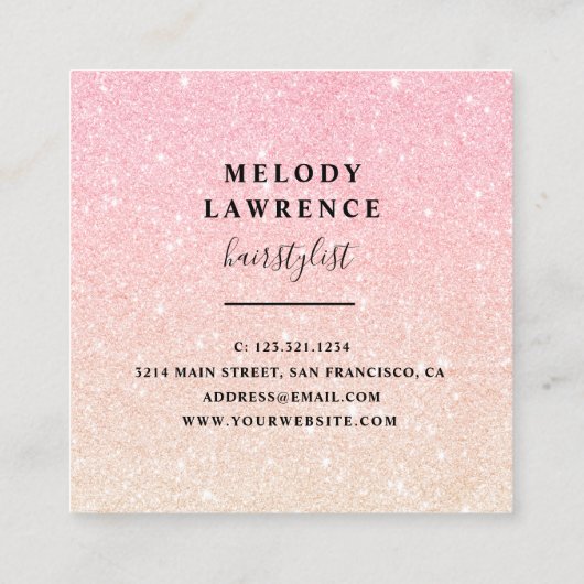 Elegant ombre roos goudschaar vierkante visitekaartje (Achterkant)