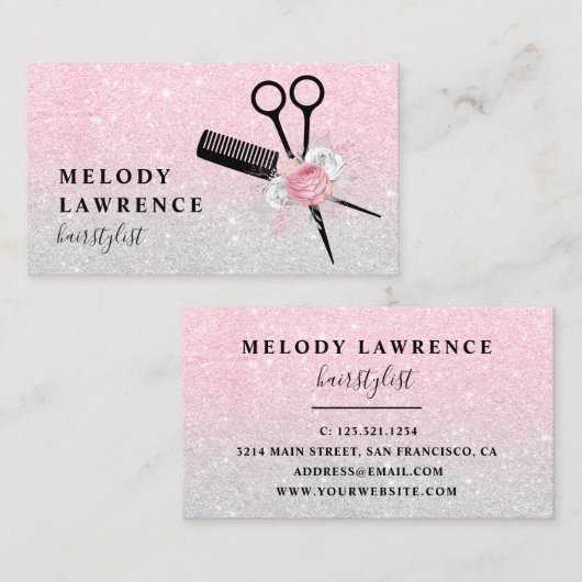 Elegant ombre roos goudschaar visitekaartje (Voorkant / Achterkant)