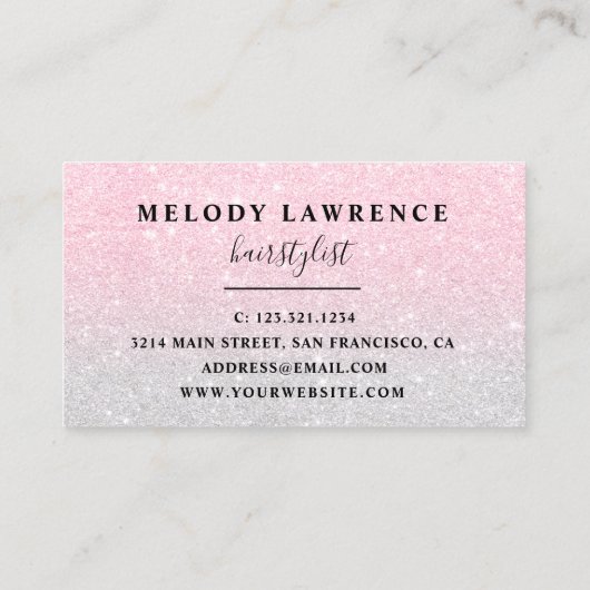 Elegant ombre roos goudschaar visitekaartje (Achterkant)