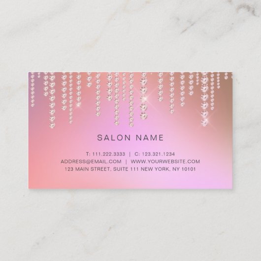 Elegant ombre roze en paarse diamanten make-up kun visitekaartje (Achterkant)
