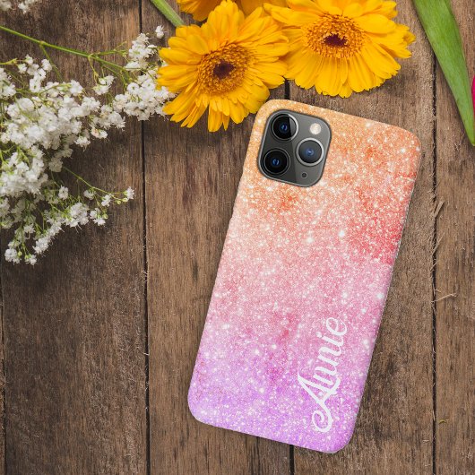 Elegant Ombre Roze Paarse Faux Glitter Naam Case-Mate iPhone Case