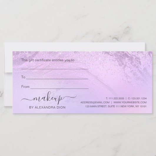 Elegant ombre violet glitter marble make-up kunste (Achterkant)