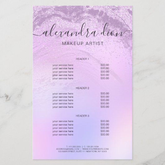 Elegant ombre violet glitter marble make-up kunste flyer (Voorkant)